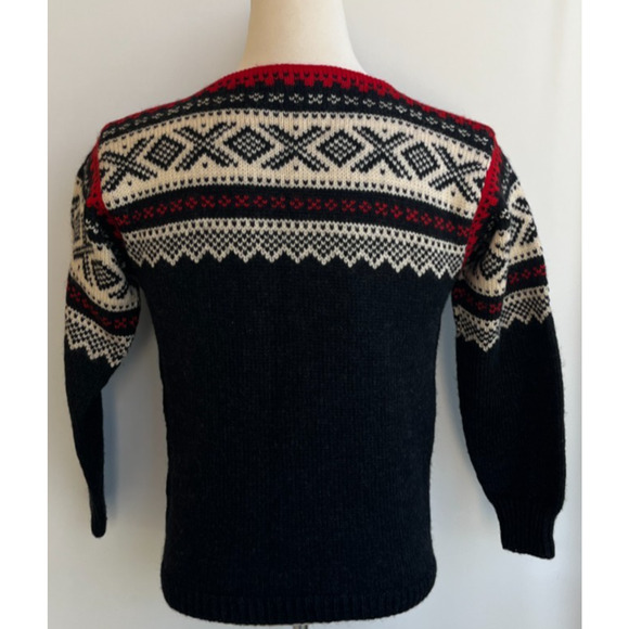 Haus Norway Handknitted 100% Virgin Wool Sweater Charcoal Gray/Black Red sz M - Picture 3 of 5